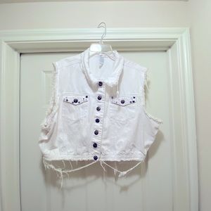 Distressed White Jean Vest